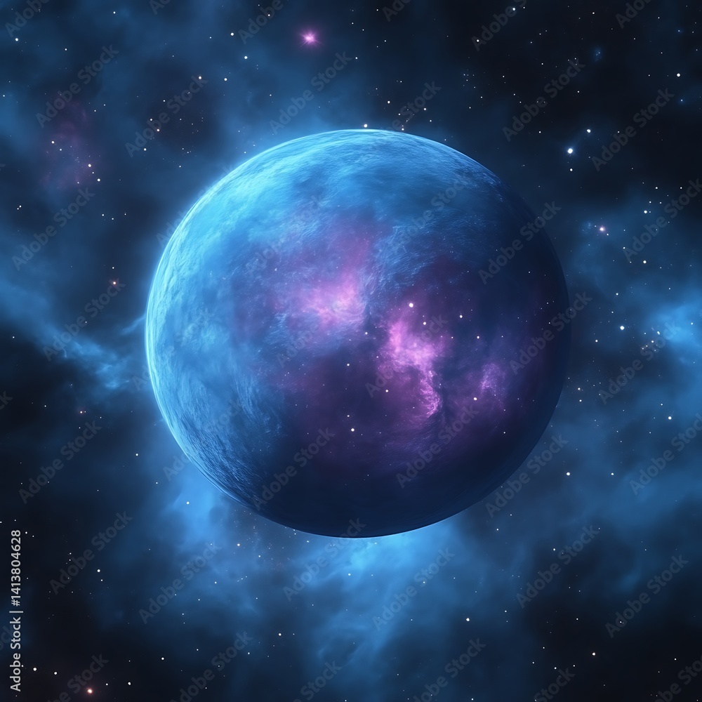 Fototapeta premium Cosmic blue planet in nebula