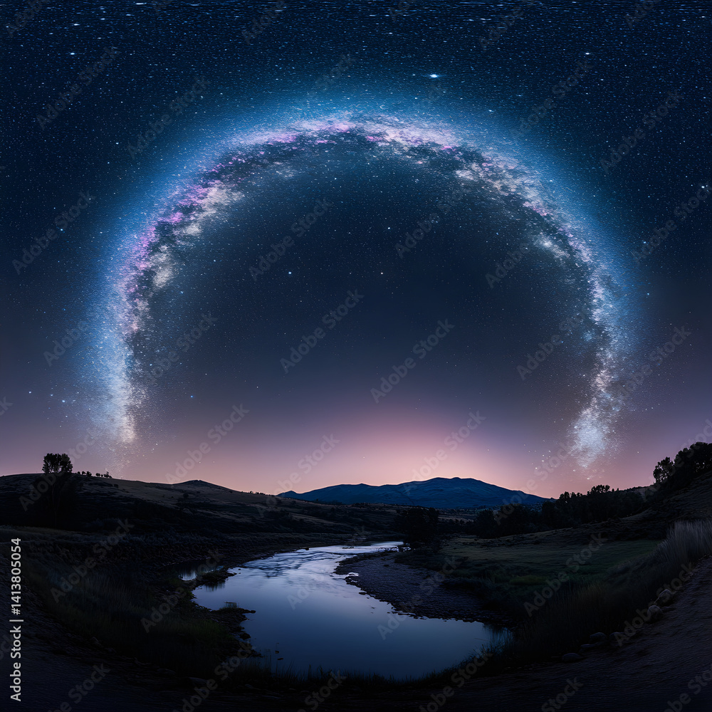 Celestial Bridge: Nighttime Majesty and Reflected Cosmic Splendor Under the Milky Way