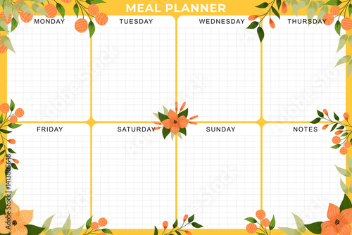 Cuadro en lienzo Beautiful flower weekly meal planner