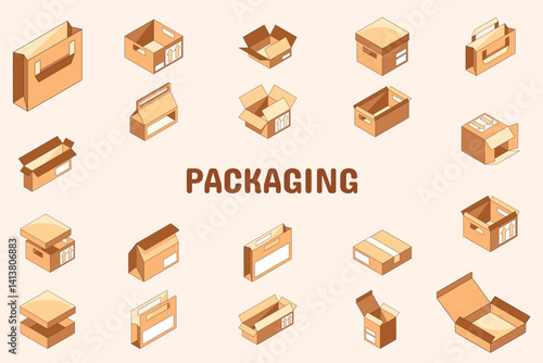 Packaging Lineal Color Vector Illustration Icon Sticker Set Design Materials