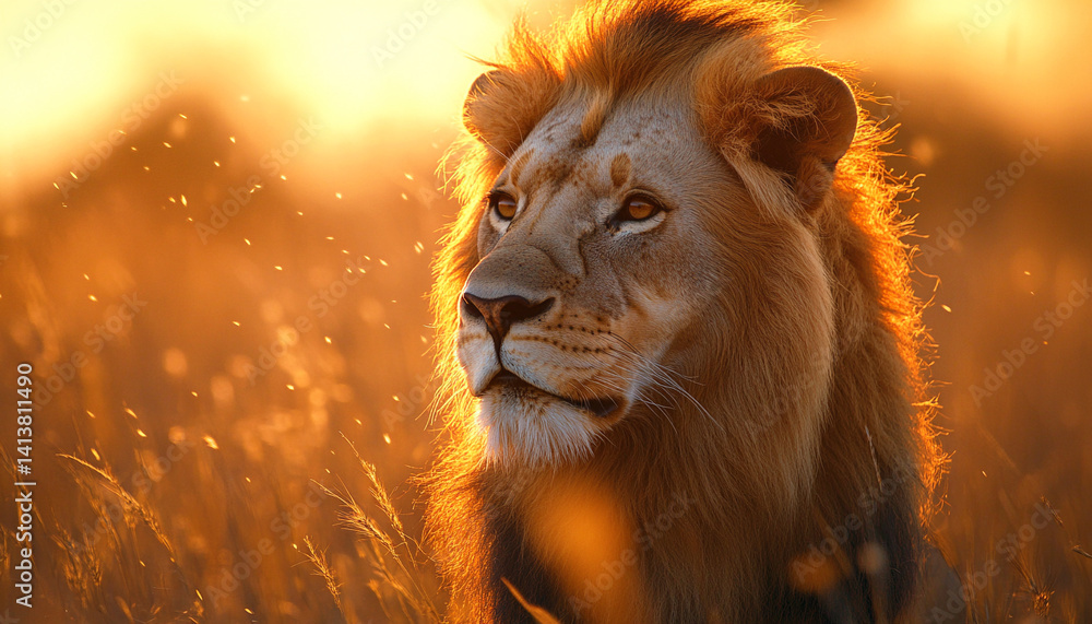 Fototapeta premium Male Lion Basking in the Sun – Nature at Its Finest