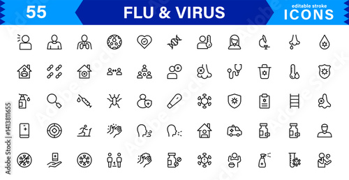 Flu and Virus Icons for Health and Wellness Projects. Featuring Key Medical Symbols for Preventative Measures and Virus Awareness.