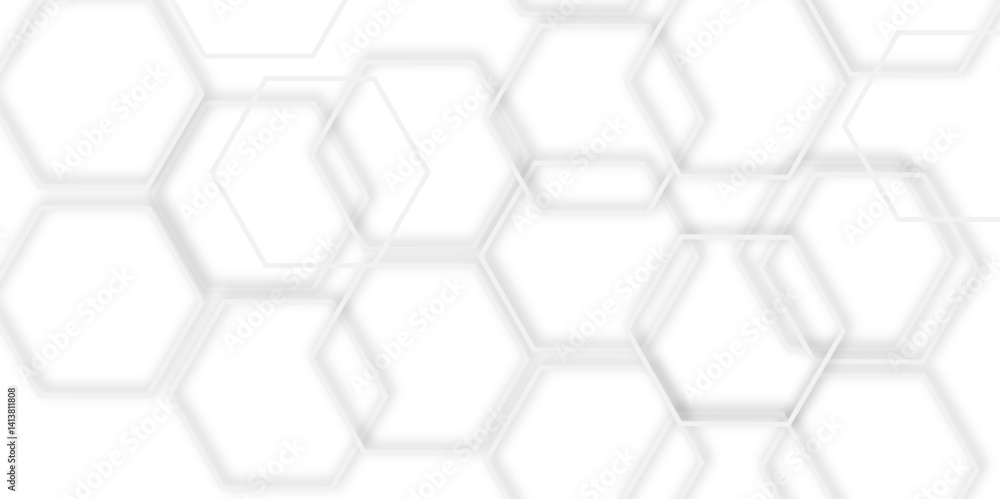 Naklejka premium Abstract modern hexagonal effect for line geometric technology 3d white bright hexagon polygonal honeycomb luxury pattern vector white background.