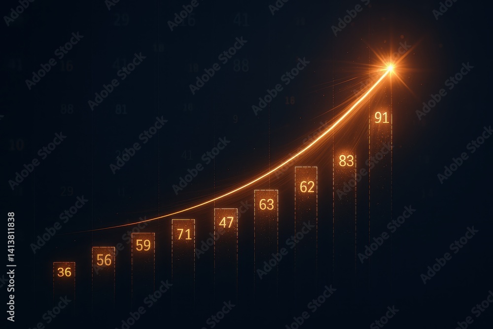 Glowing Orange Upward Trend Graph on Dark Background