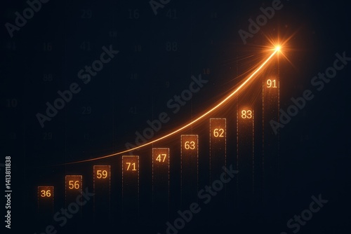 Obraz na płótnie Glowing Orange Upward Trend Graph on Dark Background w salonie