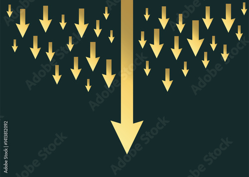 Massive Golden Arrows Falling Down with One Big Arrow in the Center Symbolizing rain of good fortune