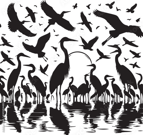 Heron silhouettes high quality black vector