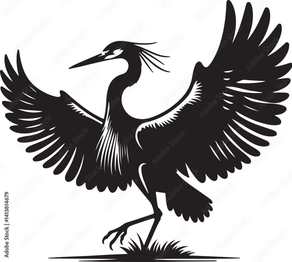 Obraz premium Heron silhouettes high quality black vector
