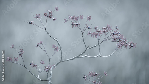 USA, Washington State, Seabeck. Harlequin glorybower branch in blue tones.