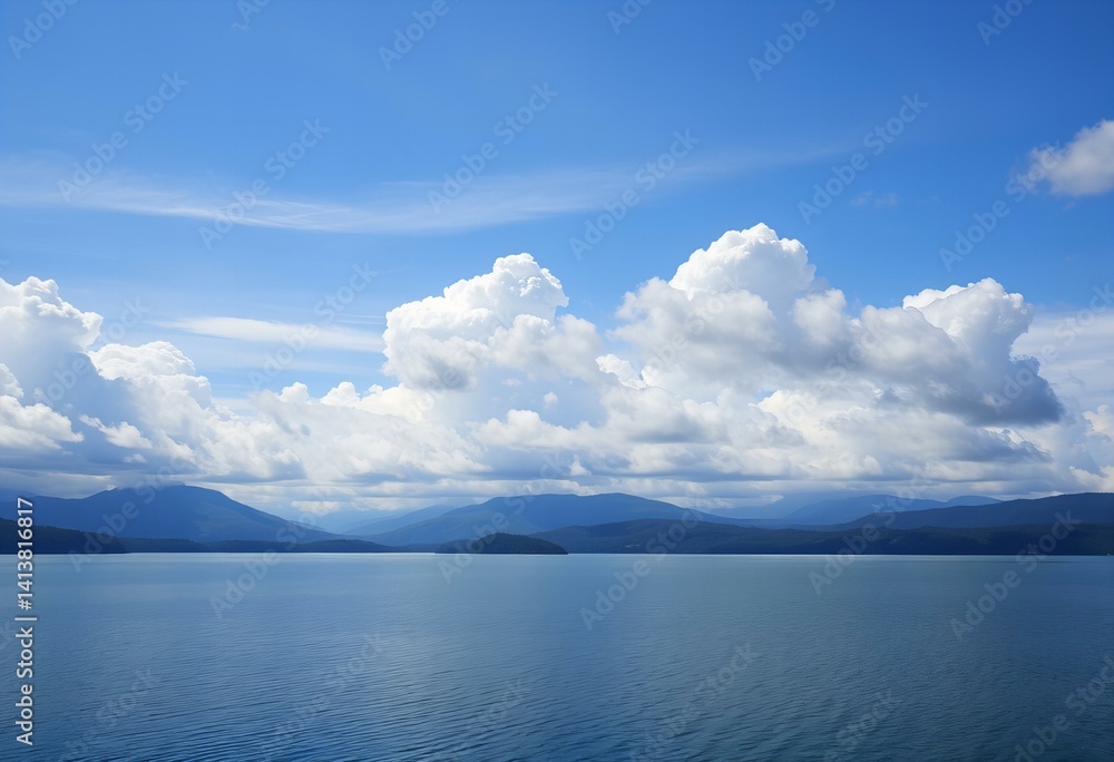 Fototapeta premium Serene lake with clouds overhead.