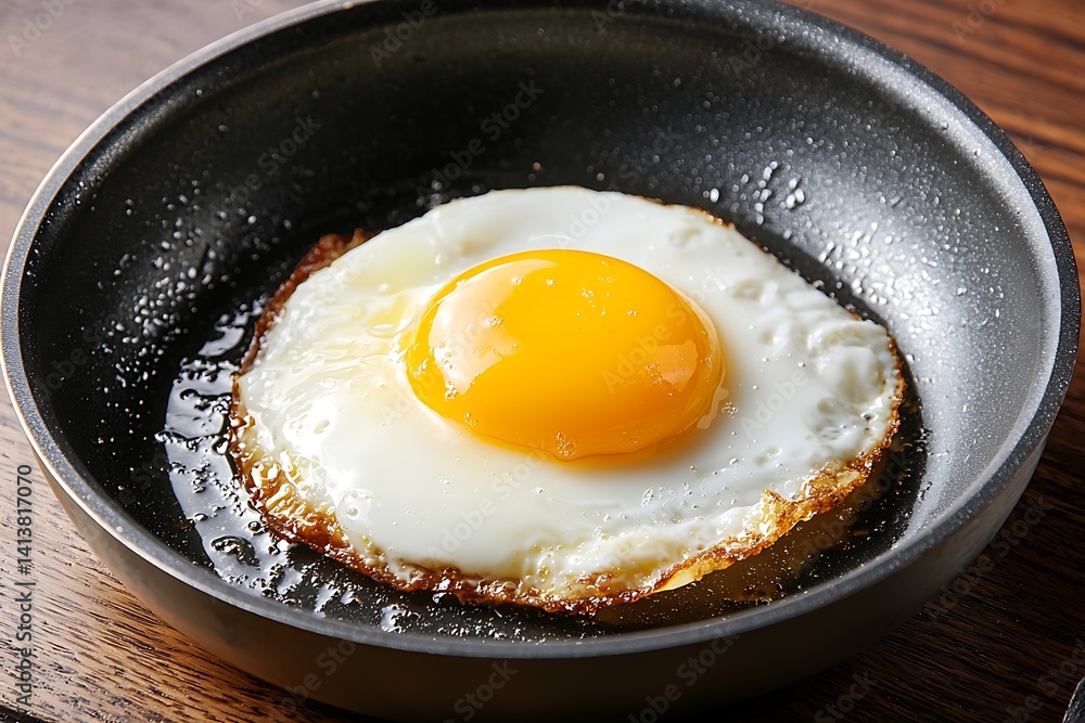 Fried Egg in Pan on Wood Fried Egg in Pan on Wood
