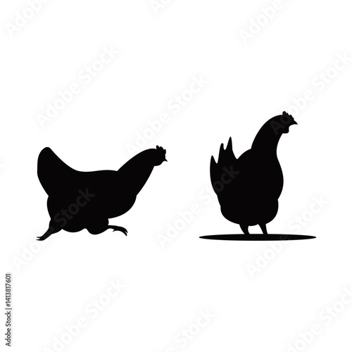 Hens Silhouette Vector, Farm Animal Outline in Minimal Style

