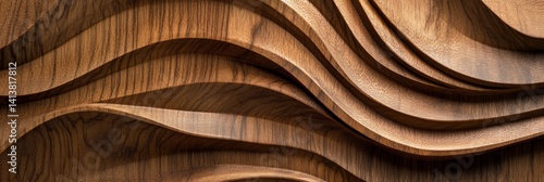 Wooden Wave Pattern Texture - Abstract close-up of a rich brown wood texture with flowing wave patterns. Ideal for backgrounds, design, and architecture