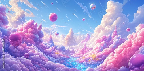 Whimsical Candy Cloudscape: A Dreamlike Pastel Landscape