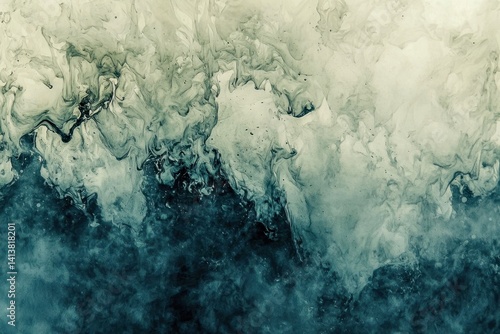 Abstract Swirling Ink Patterns in Shades of Blue and White Background