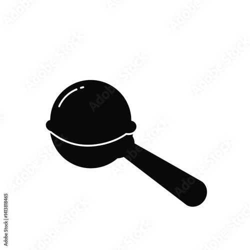 Ice cream scoop silhouette. This image displays a black silhouette of an ice cream scoop with a round serving end and a simple handle. Vector clipart black illustration design.