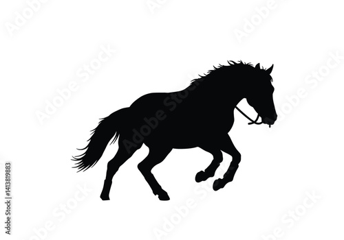 Sliding stop reining horse silhouette. This image depicts a black silhouette of a horse performing a sliding stop in a western reining competition. Vector clipart black illustration design.