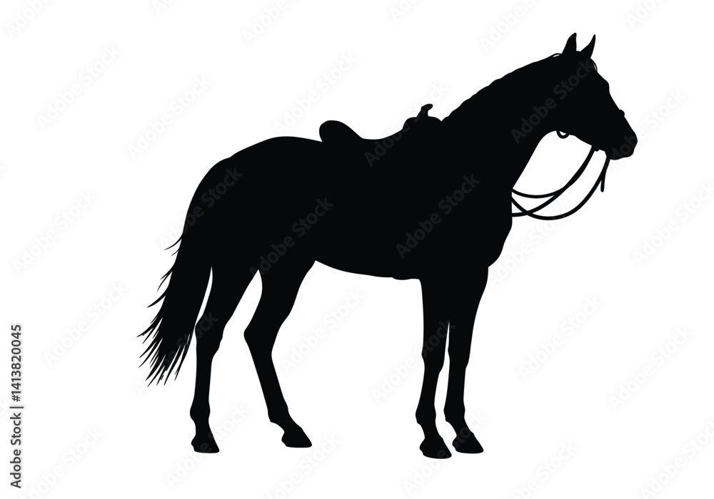 Obraz premium American saddlebred silhouette. This elegant equine figure, also known as the American Saddle Horse, showcases majestic posture and graceful traits. Vector clipart black illustration design.