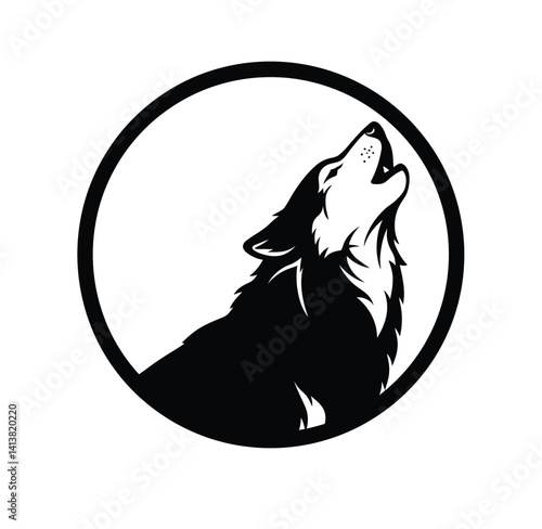 Lone wolf silhouette. Howling wolf figure symbolizing solitude, wilderness, and primal strength. Vector clipart black illustration design.