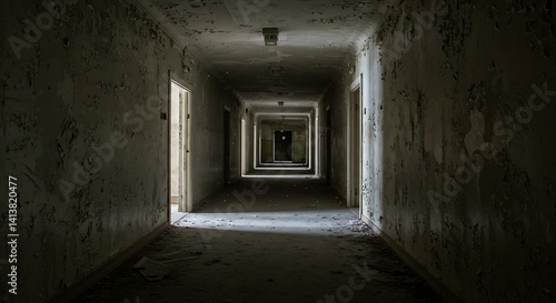Wallpaper Mural Empty abandoned hallway tunnel passage with debris. Abandoned haunted asylum interior. abandoned empty hallway of classic hotel corridor. background in perspective. Torontodigital.ca