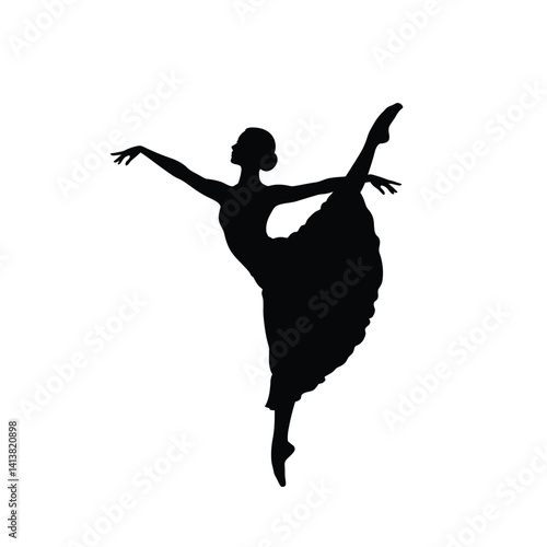 Lyrical dancer silhouette. Ballet dancer showcasing graceful movement, fluid posture, and expressive artistry. Vector clipart black illustration design.