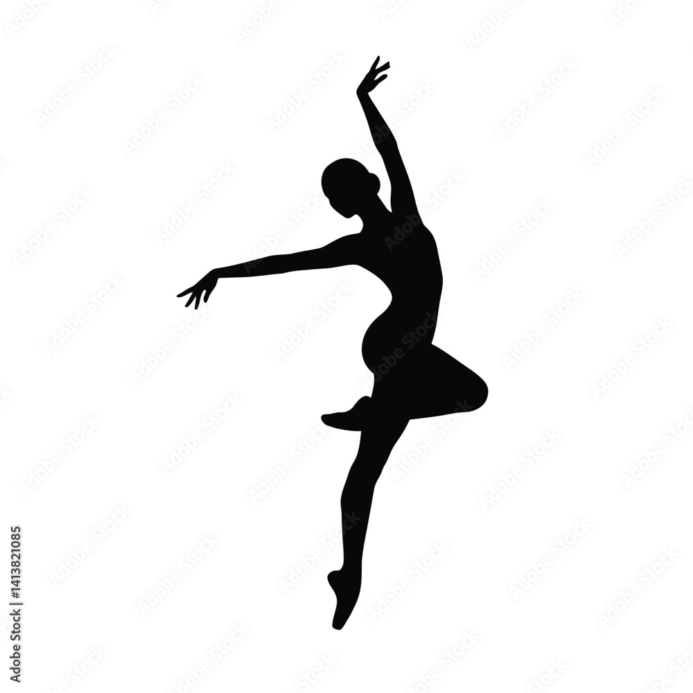 Silhouette of dancer. Ballet figure illustrating elegance, flexibility, and rhythmic movement in a graceful pose. Vector clipart black illustration design. Silhouette of dancer. Ballet figure illustrating elegance, flexibility, and rhythmic movement in a graceful pose. Vector clipart black illustration design.