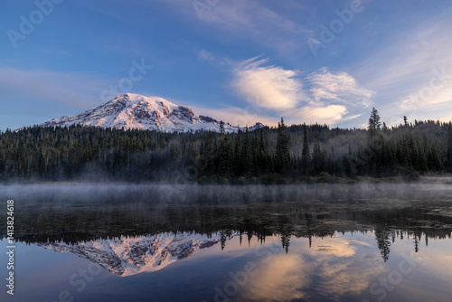 Mount Rainier in Reflection Lake in Mount Rainier National Park, Washington State, USA