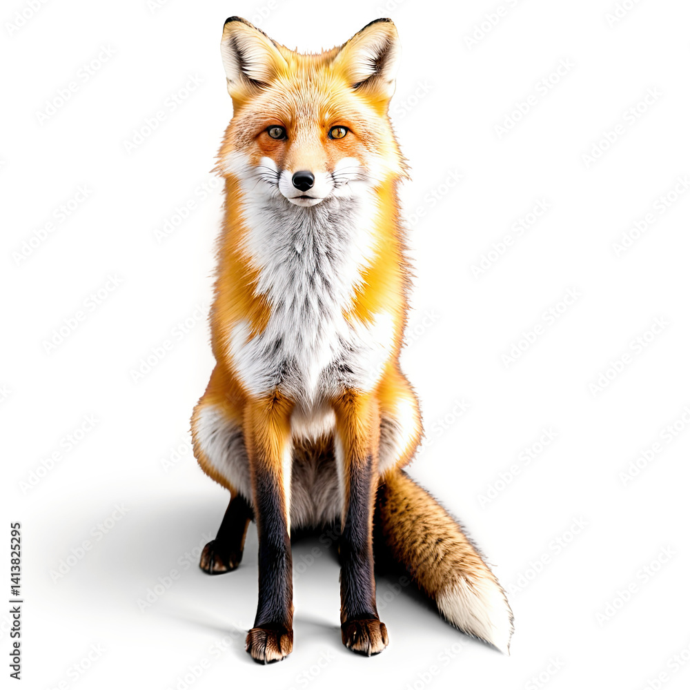 Fototapeta premium Realistic Red Fox Illustration - Nature's Graceful Predator