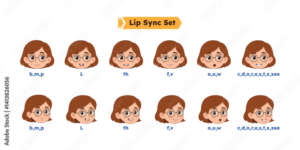 Character Lip Sync Set - Expressions for Animation with Different Mouth Shapes. Character Lip Sync Set - Expressions for Animation with Different Mouth Shapes.