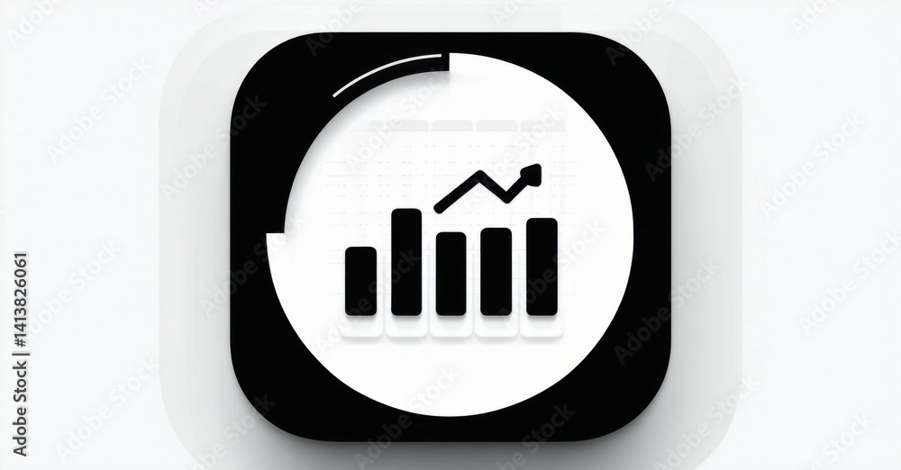 Sleek black and white kpi key performance indicator dashboard app icon with performance metrics three dimensional glossy style round square shape modern app icon bold vibrant co Sleek black and white kpi key performance indicator dashboard app icon with performance metrics three dimensional glossy style round square shape modern app icon bold vibrant co