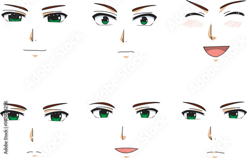 Man Facial Expressions Front Look Graphic Art For Anime Character