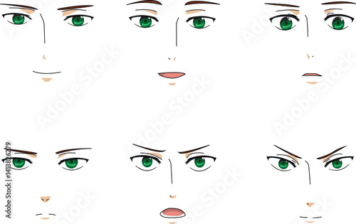 Front View Face Expression Of Man Anime Male