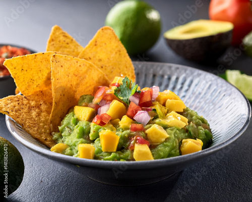Avocado and mango salsa with tortilchipsla