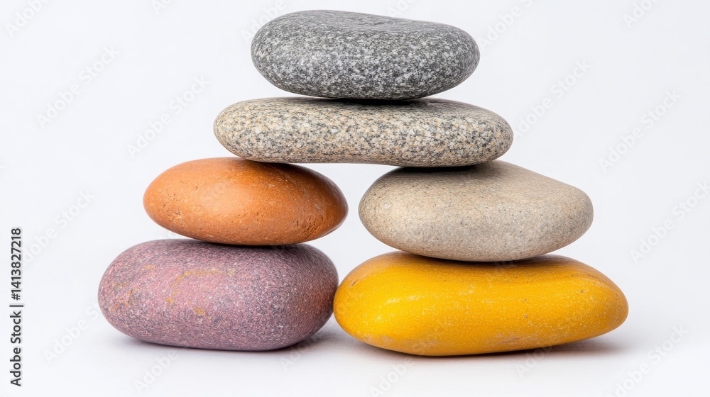 Colorful Pebbles Stacked Creating Zen-Like Stone Arrangement Colorful Pebbles Stacked Creating Zen-Like Stone Arrangement