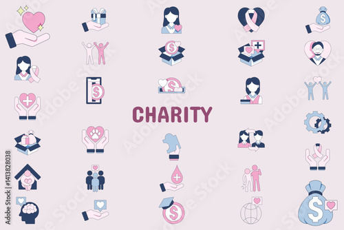 Charity Lineal Color Vector Illustration Icon Sticker Set Design Materials