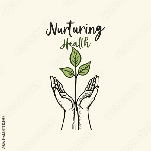 Nurturing Health: Vector Hands Holding Seedling. International Nurses Day Concept. Simple Line Art Illustration for Growth, Care, and Healthcare. May Celebration: Plant a Seed. Vector drawing.