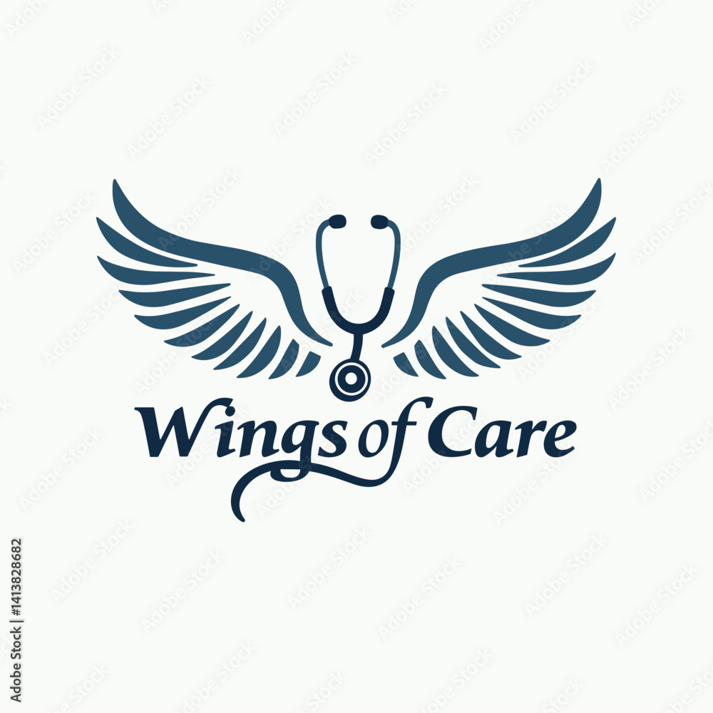 Obraz premium Wings of Care: Vector Stethoscope Wings Graphic for International Nurses Day. Modern Medical Symbol for Healthcare Professionals. Nurse Appreciation Design. May Celebration with Clean Lines and