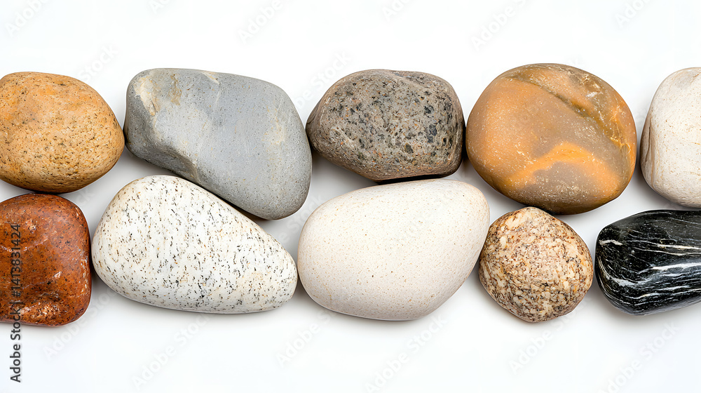 Fototapeta premium Colorful Stone Collection on White Background
