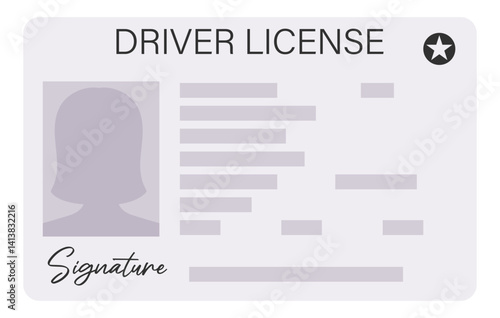 Driver's license with female silhouette isolated with female silhouette on white background. Plastic card of driving licence