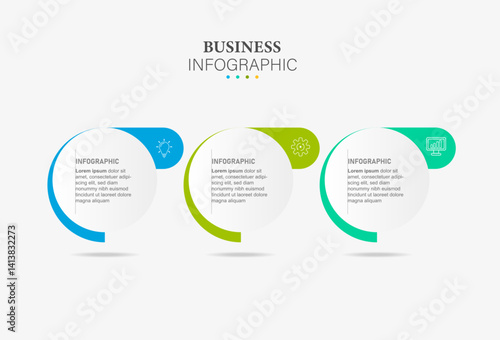 Three Section Infographic template design with icons and step options