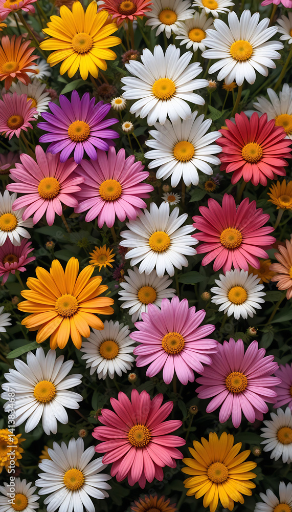 Vibrant daisies bloom brightly under soft sunlight creating a cheerful summer scene. AI Generated Vibrant daisies bloom brightly under soft sunlight creating a cheerful summer scene. AI Generated