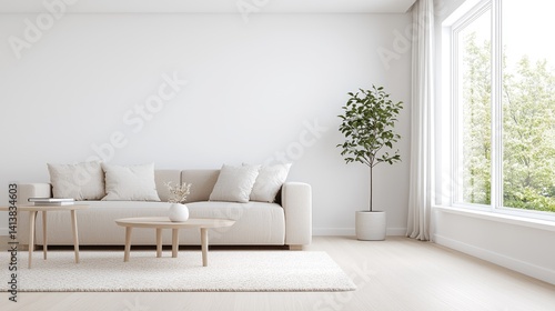 Modern minimalist living room interior design bright airy space with neutral tones