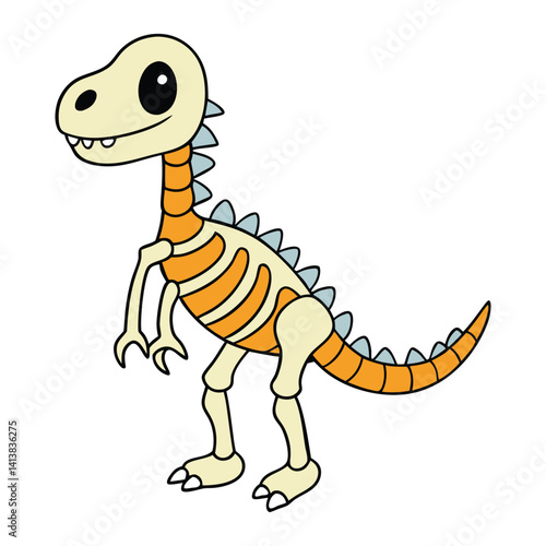 Spooky and fun Halloween dinosaur skeleton with bony details, wearing a festive costume or hat, perfect for eerie decorations or playful prehistoric haunts!