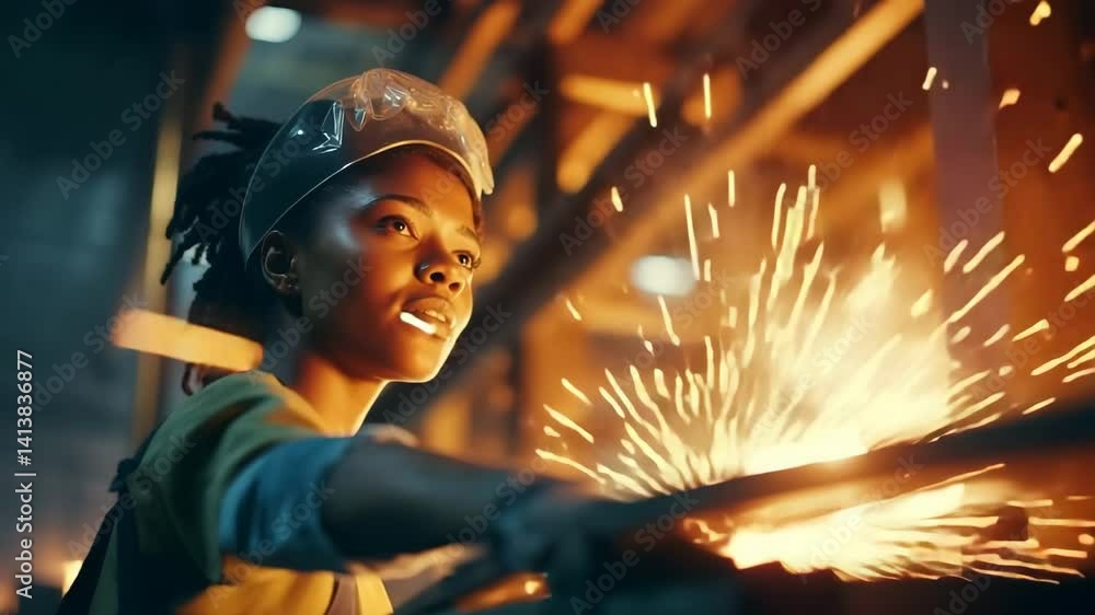 A woman working at a steel mill A woman working at a steel mill