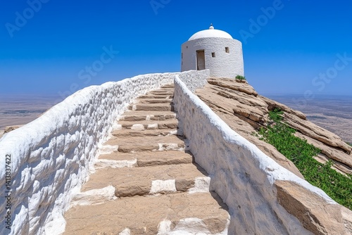 Obraz na płótnie An Arabian fortress made of white limestone, overlooking an endless desert w salonie