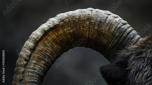 Closeup of a Horn Curving with Animal Fur Detail