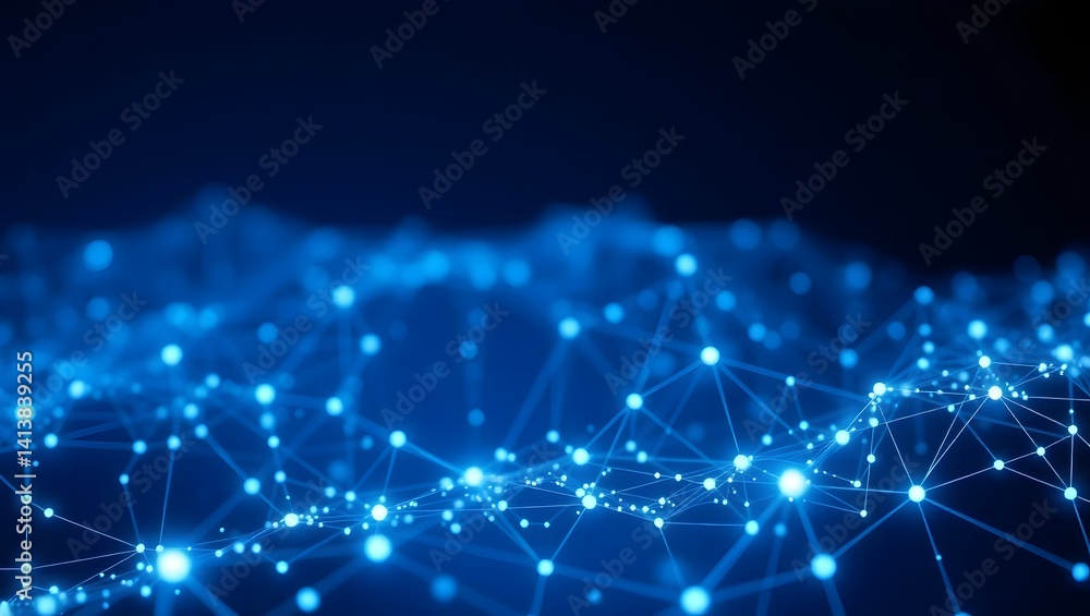 Obraz premium background Blue digital node grid with light points forming abstract network structure