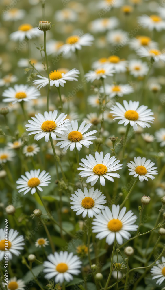 Vibrant white daisies bloom brightly in soft sunlight creating a cheerful summer meadow scene. AI Generated Vibrant white daisies bloom brightly in soft sunlight creating a cheerful summer meadow scene. AI Generated