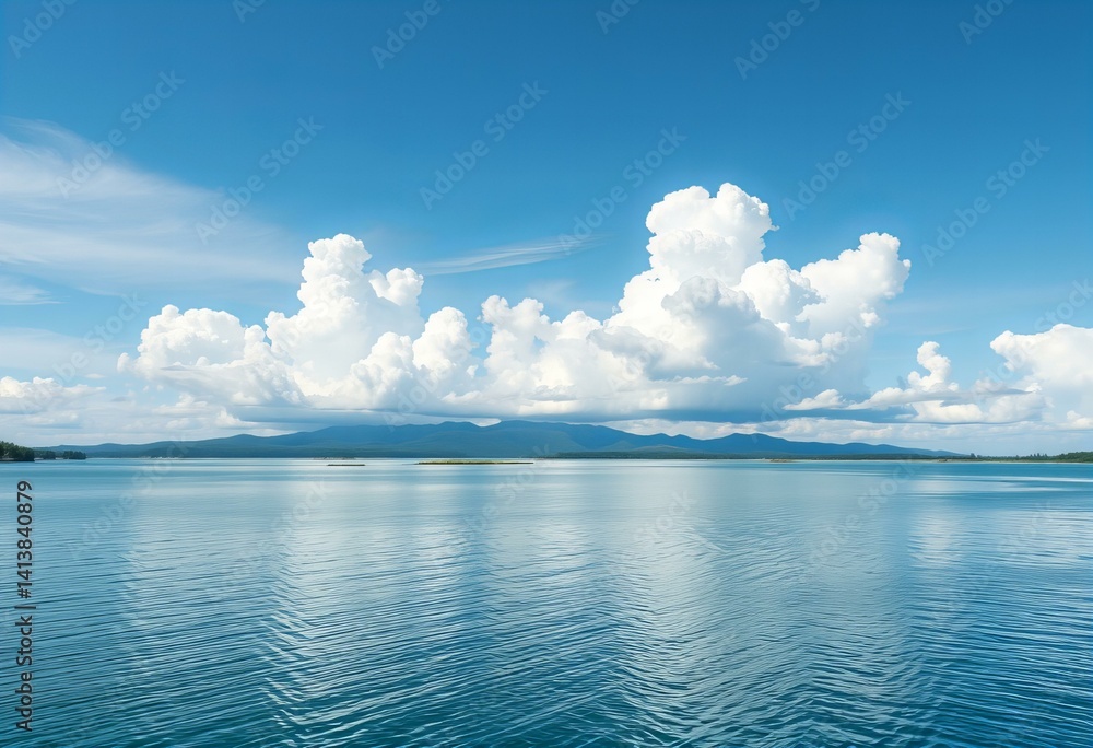 Obraz premium Serene lake with clouds overhead.