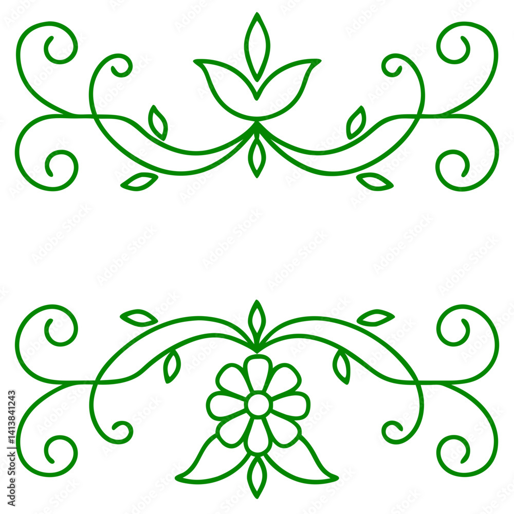 Green floral design with abstract leaves and decorative nature elements Green floral design with abstract leaves and decorative nature elements